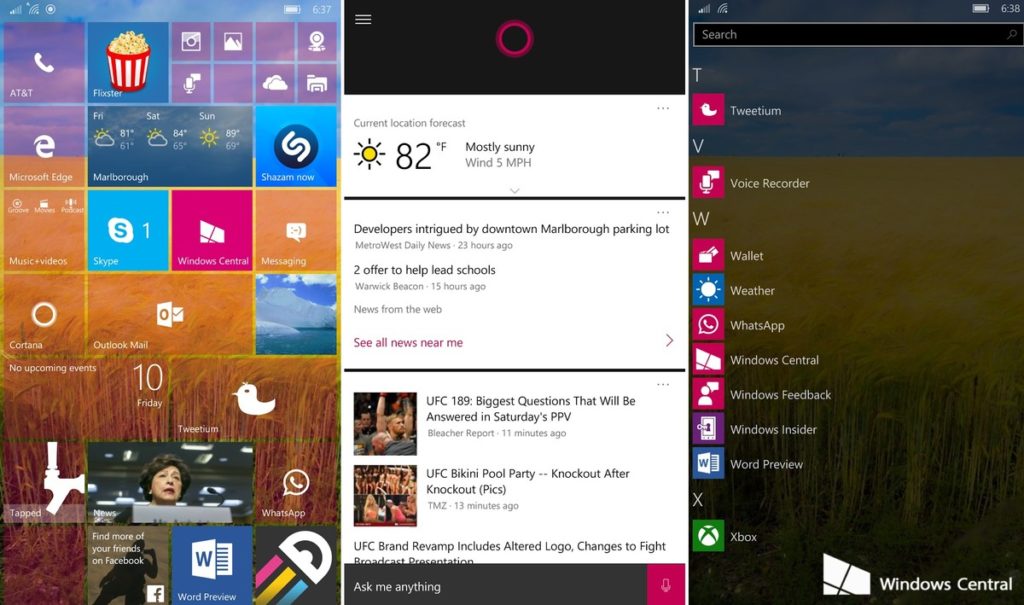 Nowy interfejs użytkownika Windows 10 Mobile. Źródło: windowscentral.com