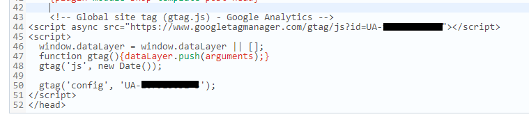 Przykład kodu Google Analytics na stronie www