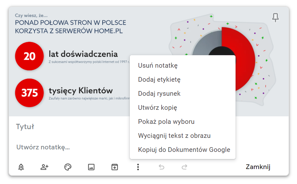 Odczytywanie tekstu z obrazka - Google Keeps