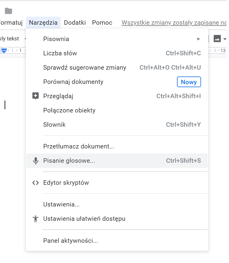 Jak stworzyć dokument za pomocą głosu i mikrofonu