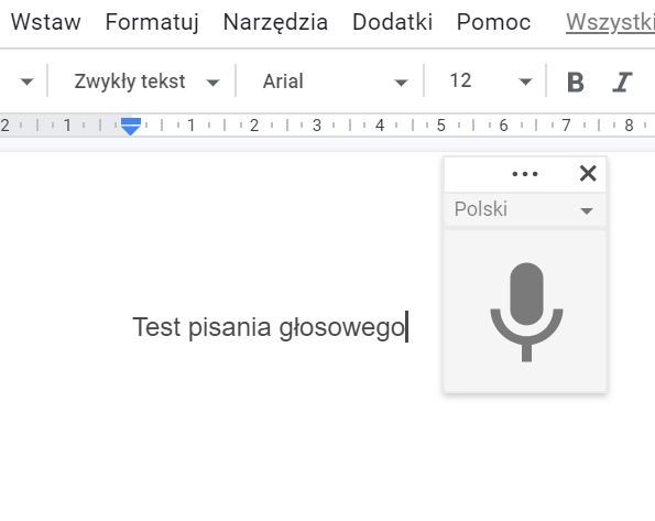 text to speech w G Suite - aktywacja mikrofonu