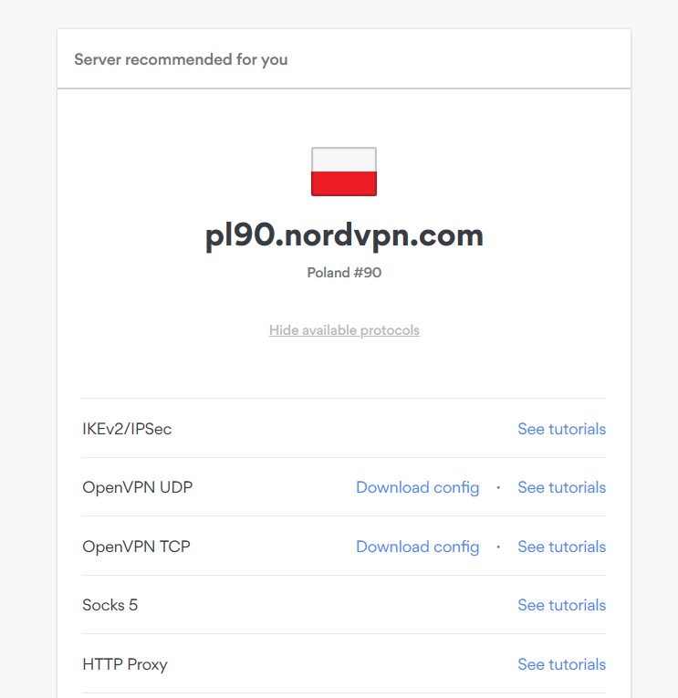 Rekomendowany serwery NordVPN