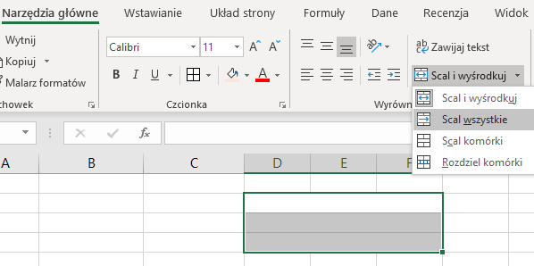 MS Excel w Office 365 - komórki i łączenie