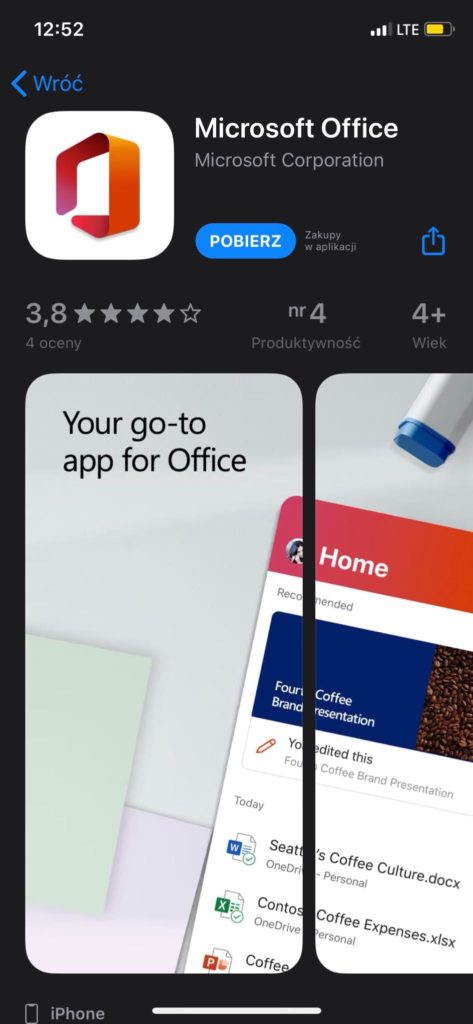 Office 365 na iPhone w Appstore