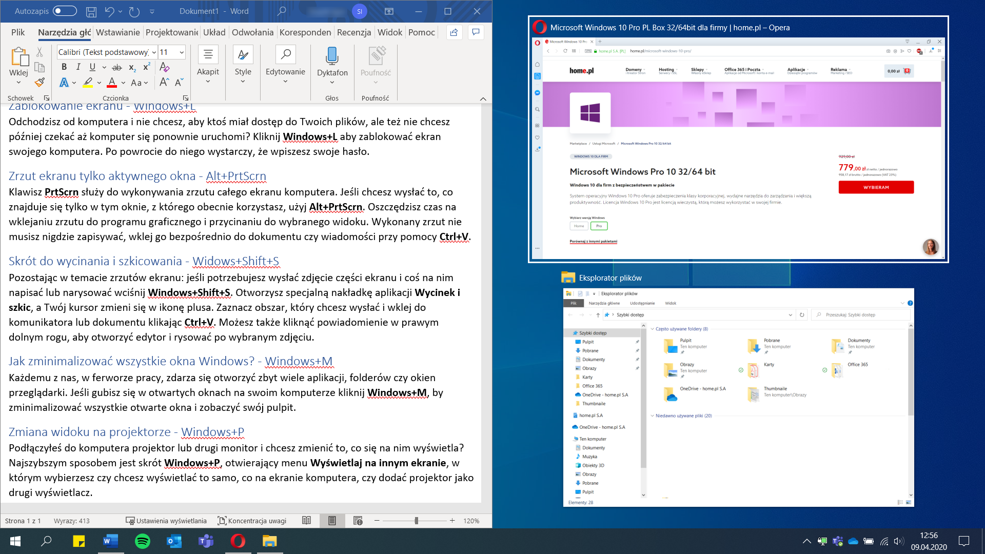 Skrót klawiszowy Windows 10 - przypinanie okna
