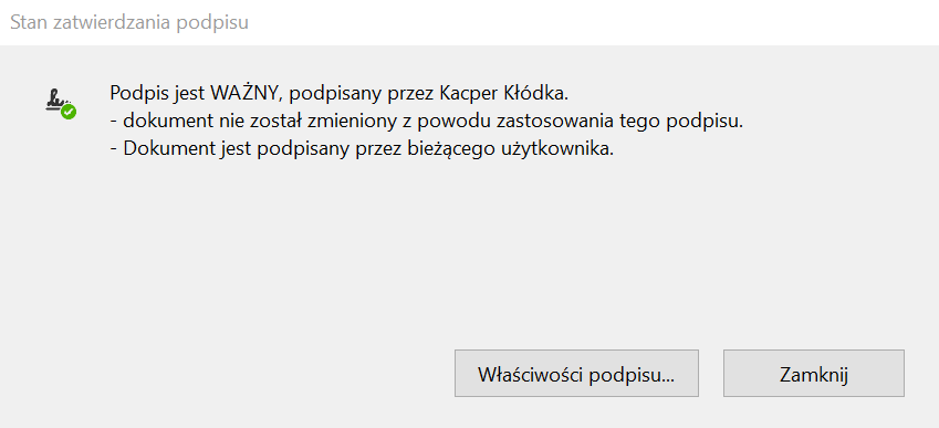 Weryfikacja autentyczności podpisu kwalifikowanego.