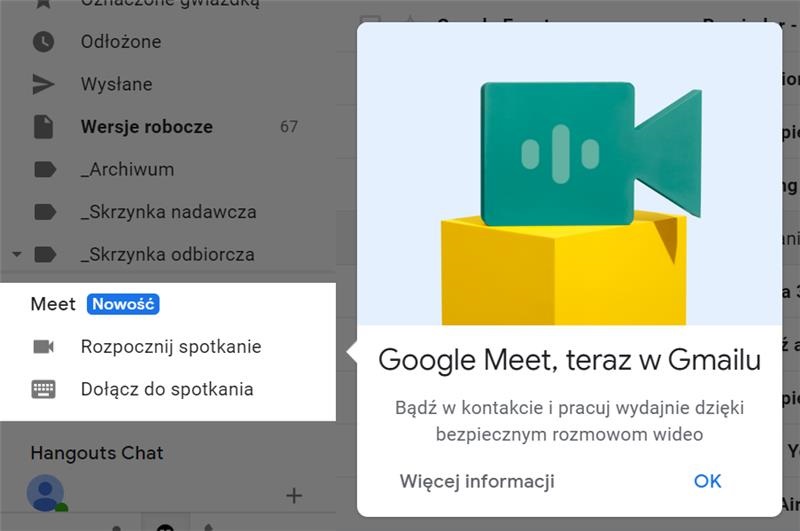 Komunikator i wideokonferencje Google Meet bezpośrednio w Gmail