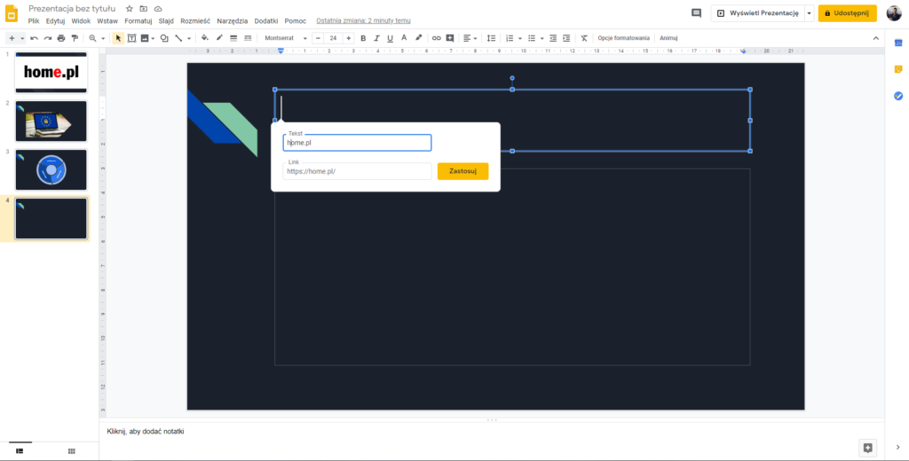 Jak dodać hiperłącze w Google Prezentacje?