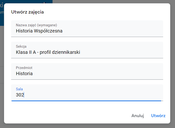 Dodawanie przedmiotu Google Classroom