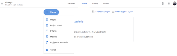 Tworzenie zadania w Google Classroom