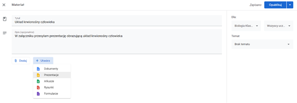 Dodawanie załącznika do zadania w Google Classroom