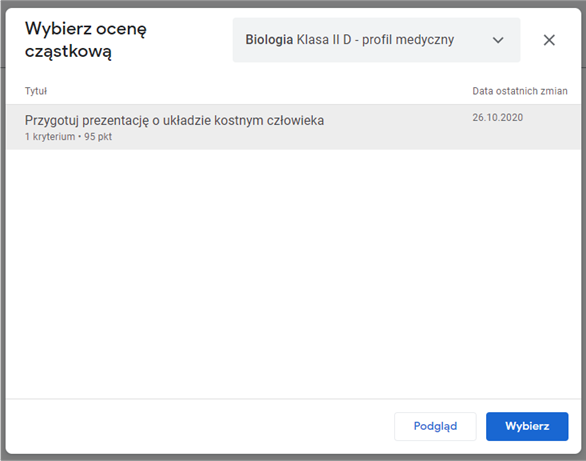 Ponowne korzystanie z kryteriów oceny w Google Classroom