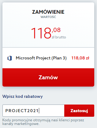 Kod rabatowy na Microsoft Project. Wpisz kod zniżkowy i korzystaj z programu do zarządzania projektami taniej.