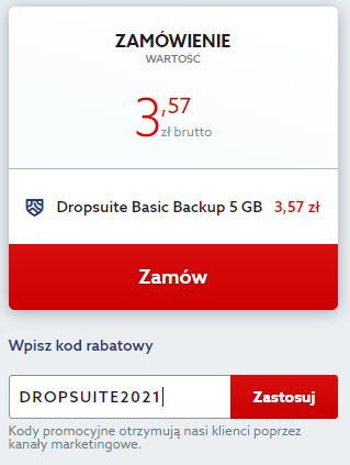 Kod rabatowy na Dropsuite Email Backup. Wpisz kod zniżkowy i twórz bezpieczną kopię skrzynki email taniej.