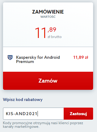 Kod rabatowy na Kaspersky for Android Premium. Wpisz kod na zniżkę i chroń swój smartfon lub tablet z Android