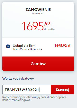 Kod rabatowy na TeamViewer, obniżający cenę TeamViewer