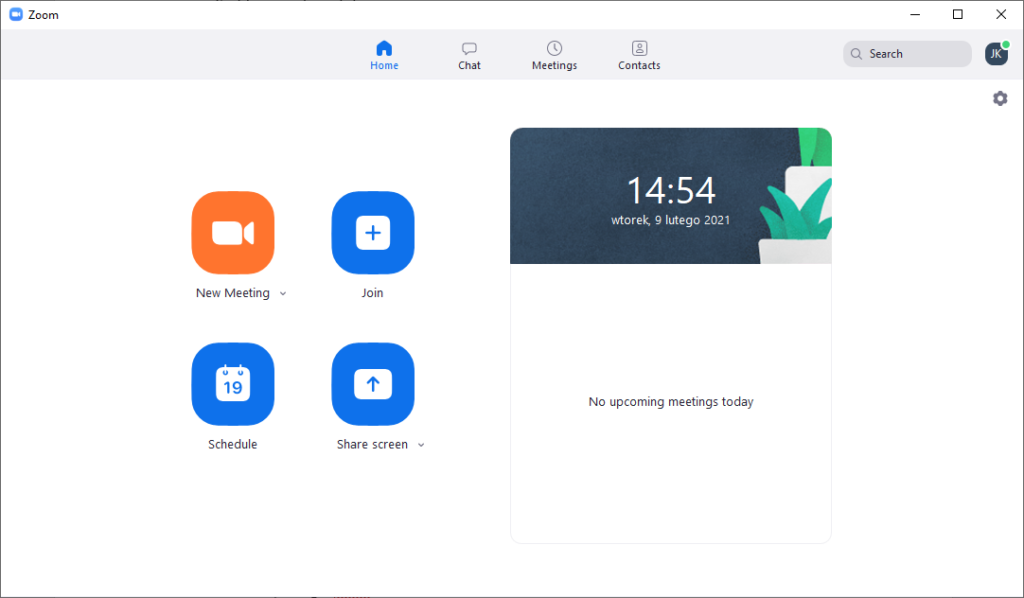 Ekran główny aplikacji Zoom
