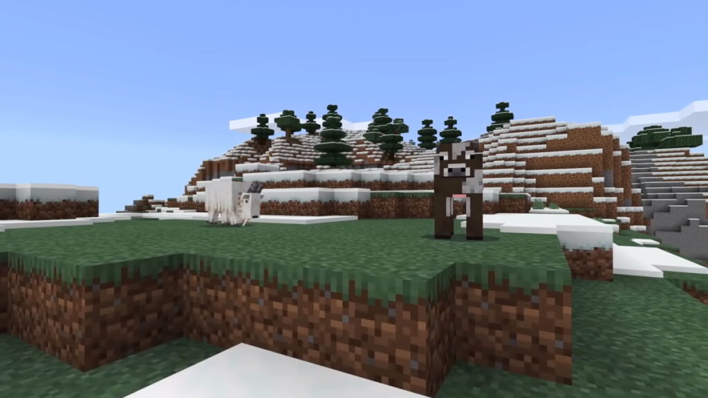 koza i krowa na górze w Minecraft