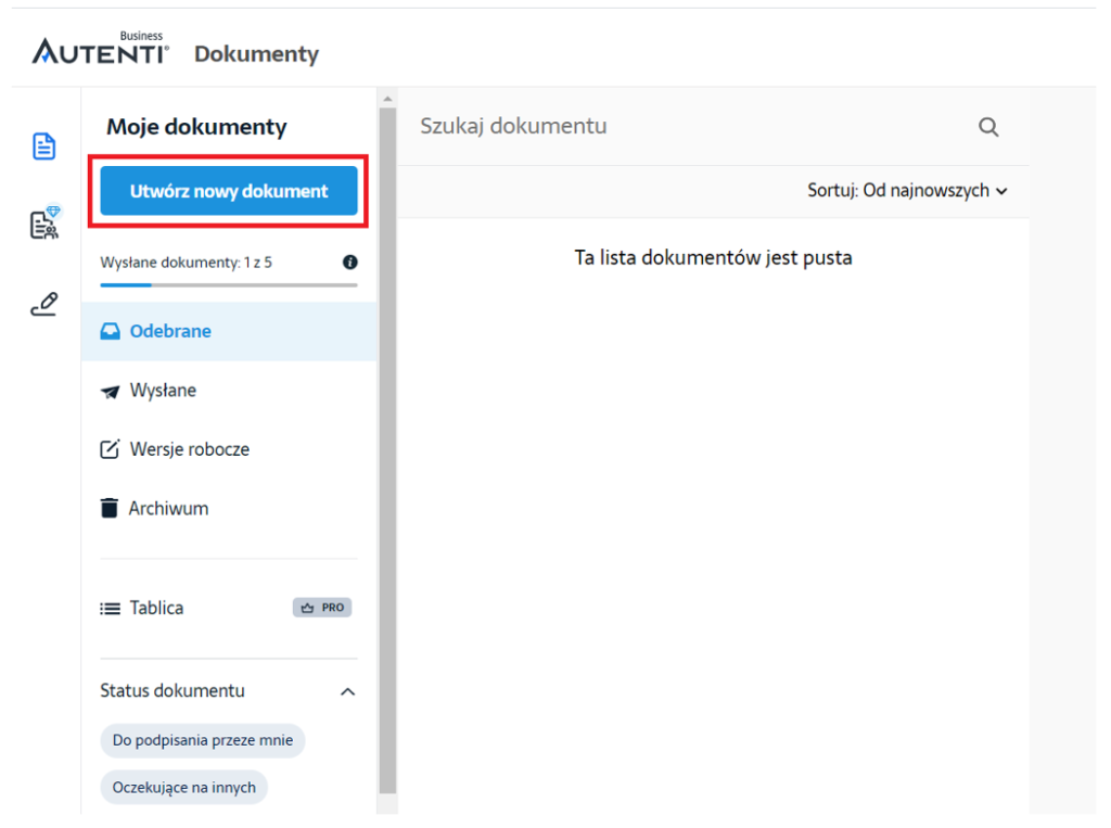Podpisywanie nowego dokumentu na platformie Autenti