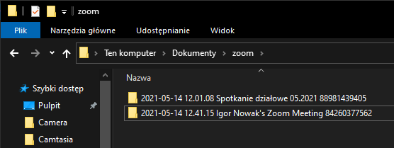 Pliki z nagranymi spotkaniami na Zoom