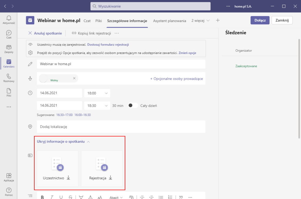 Kto się zarejestrował na webinar Teams