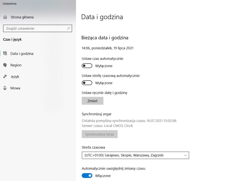 Ustawienia systemowe daty i czasu w Windows 10