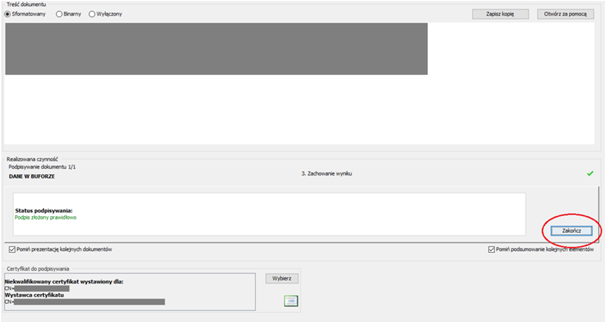 Zakończenie procesu podpisu kwalifikowanego 