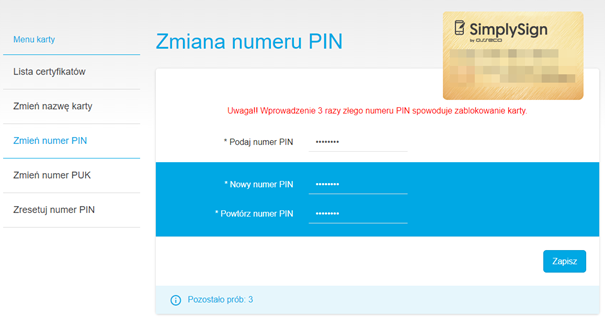 Zmiana numeru PIN dla podpisu elektronicznego SimplySign