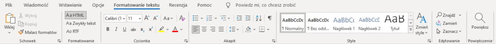 Opcje formatowania treści w Outlook