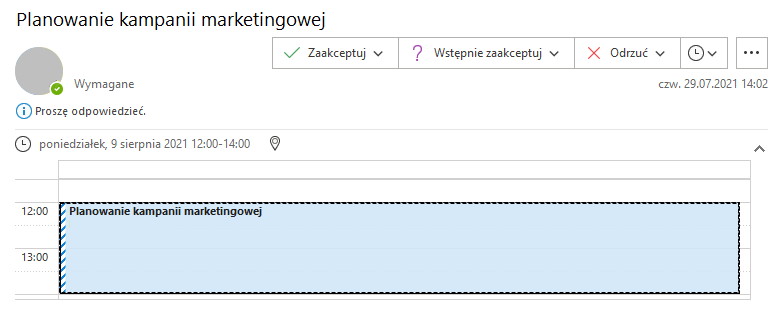 Zaakceptuj spotkanie w Outlook