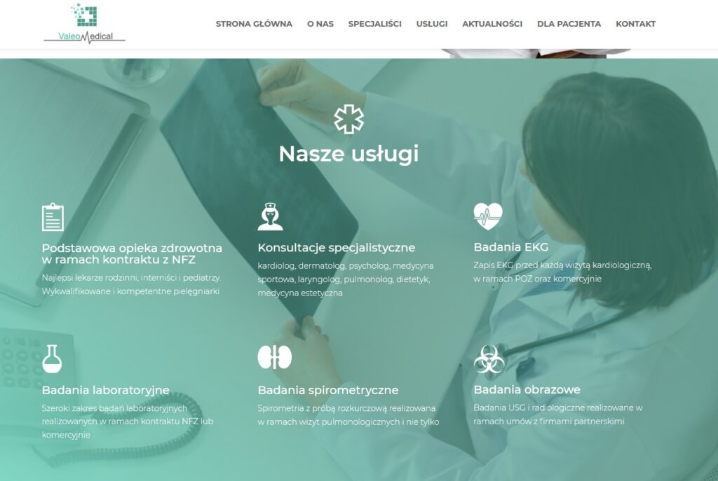 Usługi medyczne na stronie internetowej lekarzy