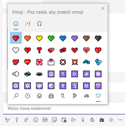 menu emoji Windows w Teams