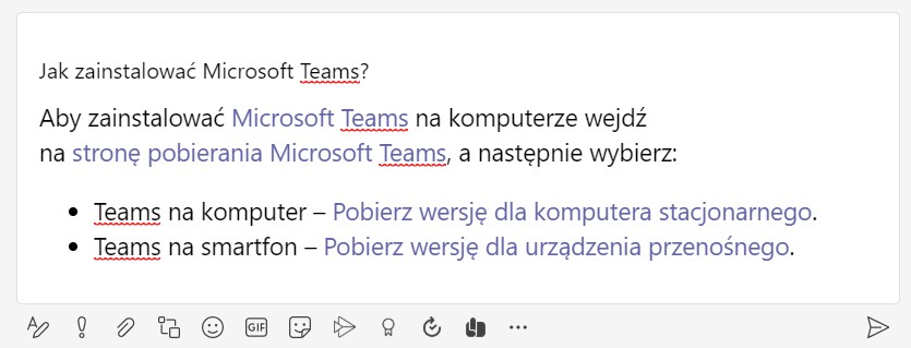 Edycja tekstu w Teams