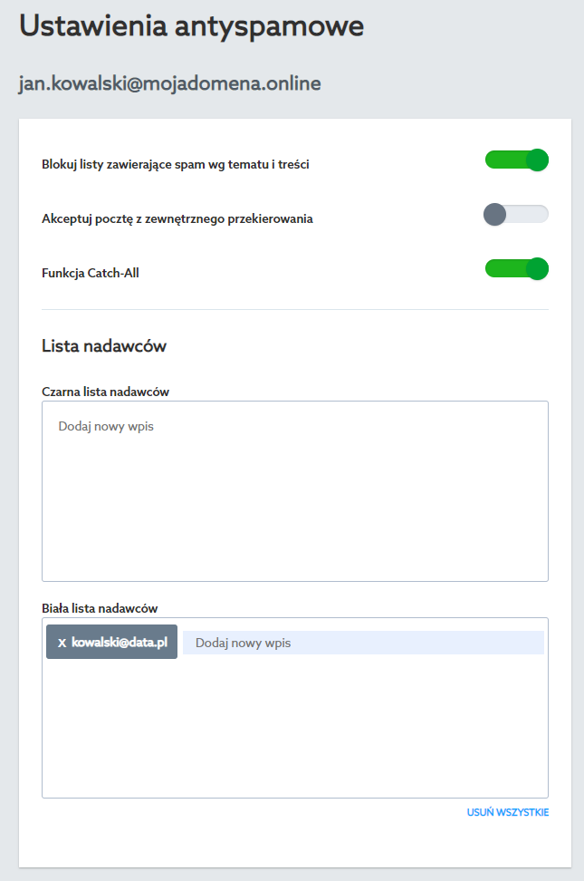 Ustawieni antyspamowe z białą i czarną listą nadawców