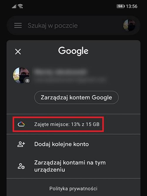 Jak sprawdzić ilość zajętej przestrzeni w chmurze Google?