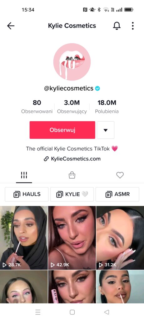 KylieCosmetics - konto na TikToku