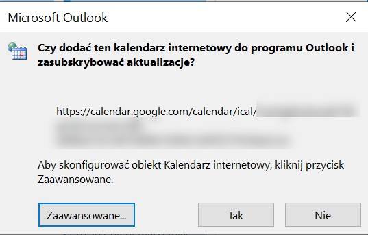 Opcje zaawansowane synchronizacji kalendarza Gmail z Outlookiem.