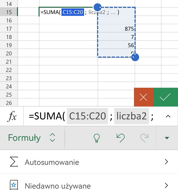 Excel - jak dodawać, mnożyć, dzielić w Excelu na smartfonie?