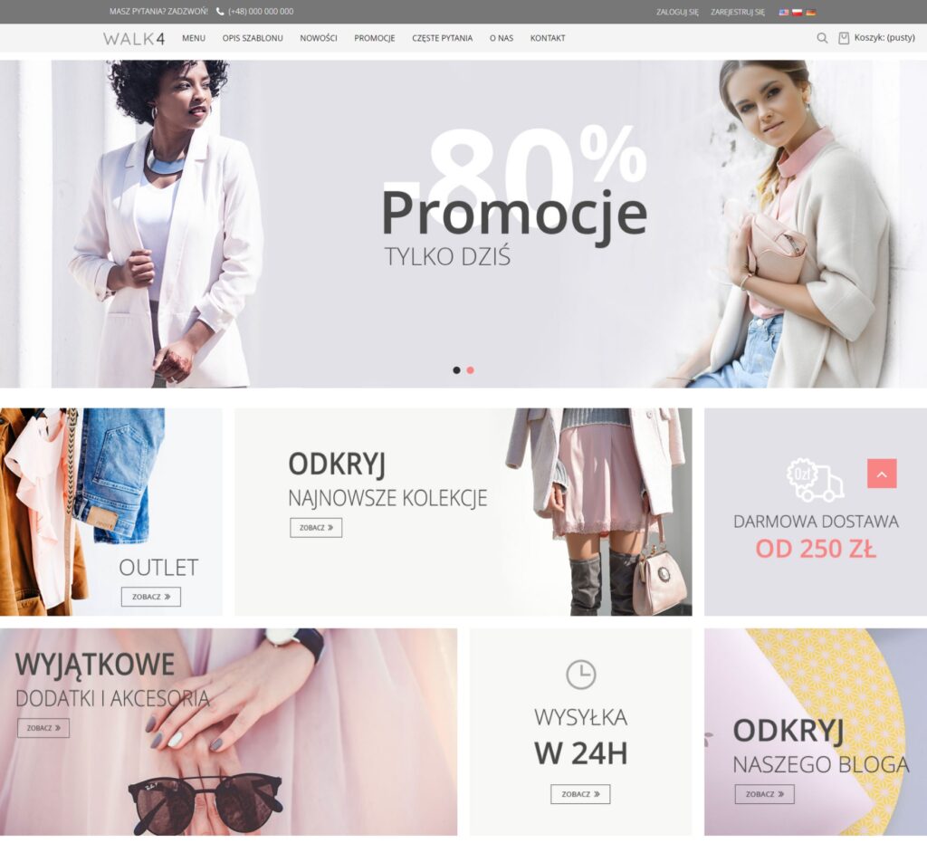 Przykład szablonu sklepu online z modą