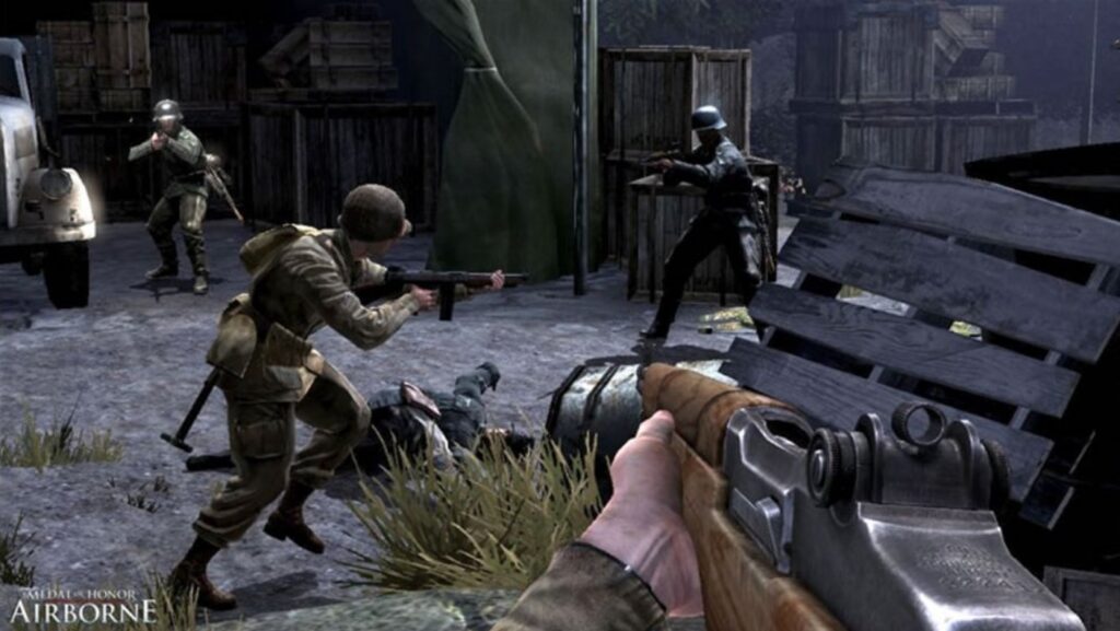 Screen z gry Medal of Honor Airborne  -strzelanina wojenna FPS z niskimi wymaganiami sprzętowymi.