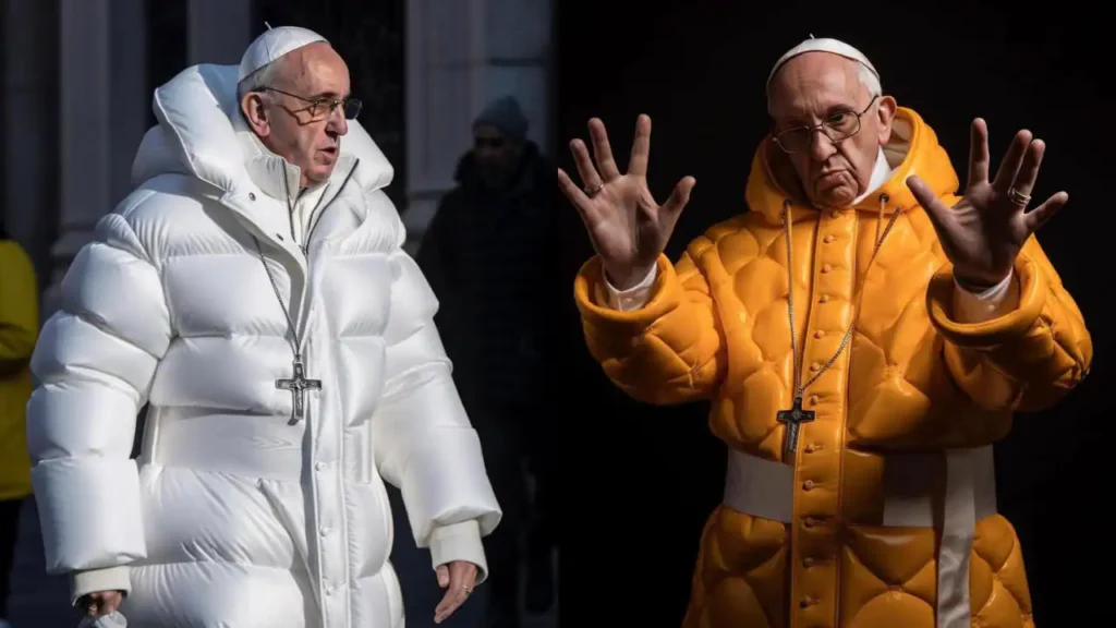 Papież Franciszek w kurtce Balenciagi - przykład fejkowego zdjęcia