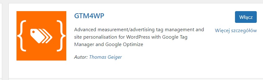Wtyczka (plugin) WordPress do obsługi Google Tag Manager