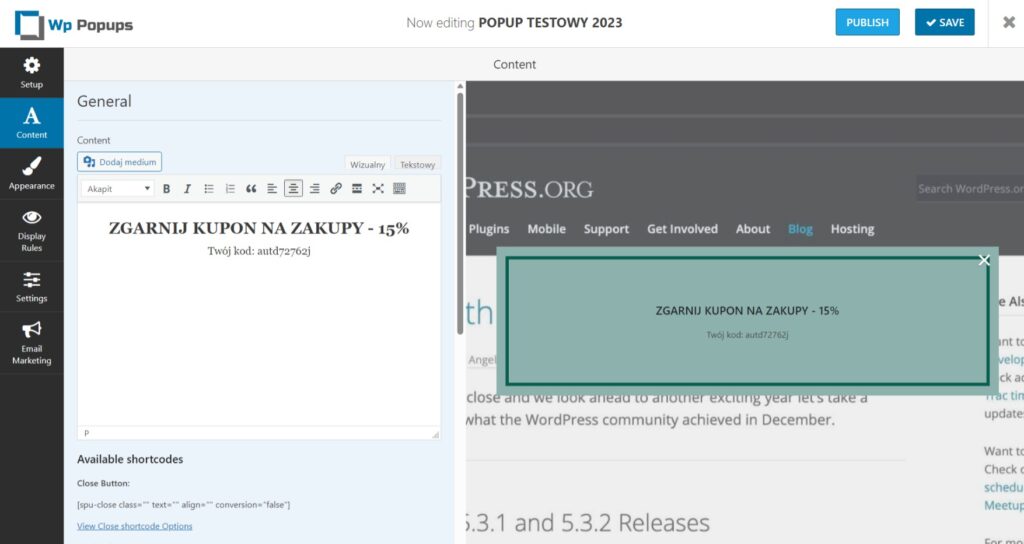 Wp Popups - wtyczka do tworzenia popupów na stronie internetowej WordPress