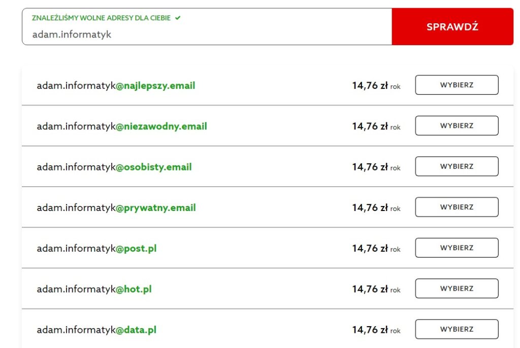 Wolne adresy email w home.pl, które dotyczą usługi Prywatny Email - pojedynczej skrzynki pocztowej dla osób prywatnych oraz firm.