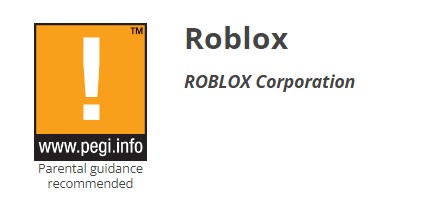 Kategoria wiekowa gry Roblox z rekomendowaną Kontrolą Rodzicielską.