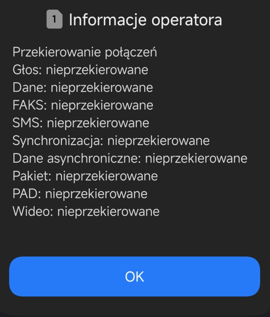 Przykład złej metody na sprawdzenie czy telefon jest podsłuchiwany - kod USSD do weryfikacji przekierowania połączenia.