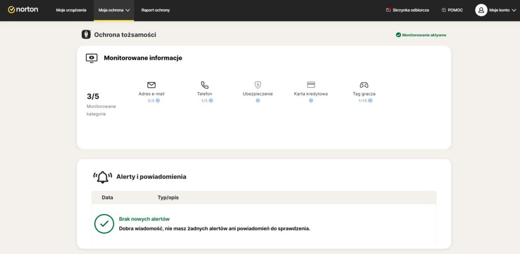 Dark Web monitoring w antywirusie Norton.