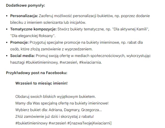 Sugestie z narzędzia Google Gemini - podpowiedzi sztucznej inteligencji do postów w social media