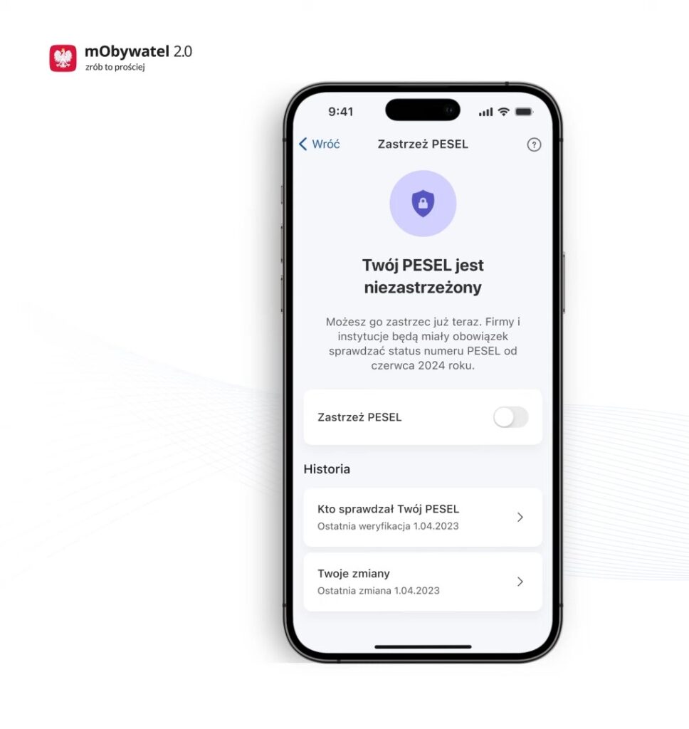 Zastrzeganie numeru PESEL w aplikacii mobilnej mObywatel na smartfonie