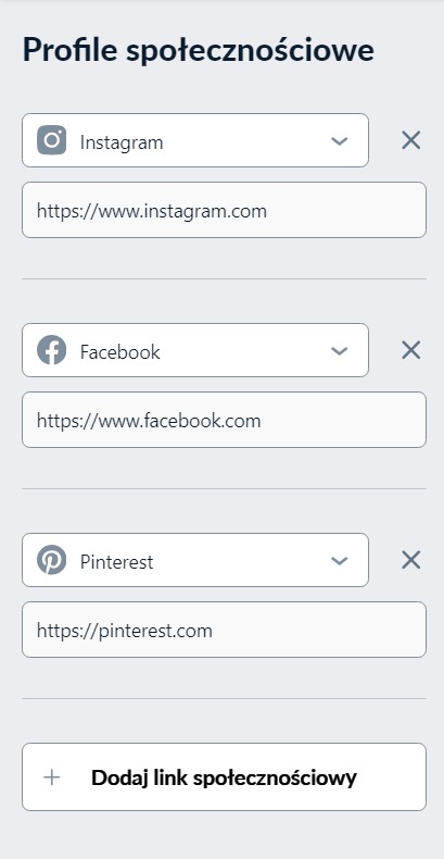 Linki do social media w sklepie Sellastik